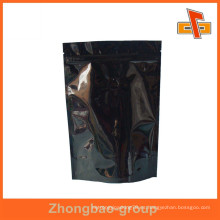 Guangzhou venta al por mayor auto stand plástico personalizado negro ziplock bolsa con la impresión